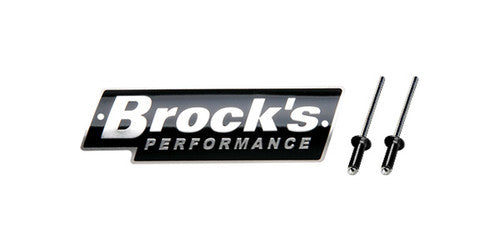 Brock's Performance Logo Plate 4in Black w/ Silver Letters (Includes Rivets)